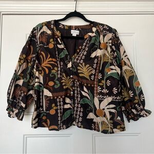Velvet by Graham and Spencer Boho 3/4 Sleeve Loose Boho Floral Blouse Top Small
